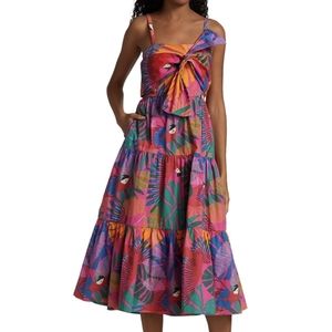 Farm Rio Macaw Print Cotton Midi Dress